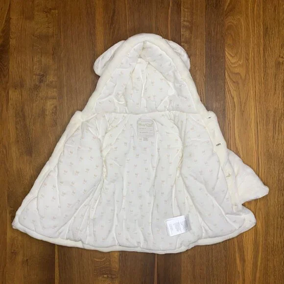 MAYORAL Baby Winter Coat Girls 6-9 Months Bunny Ears White Hooded Infant Jacket - Picture 5 of 12